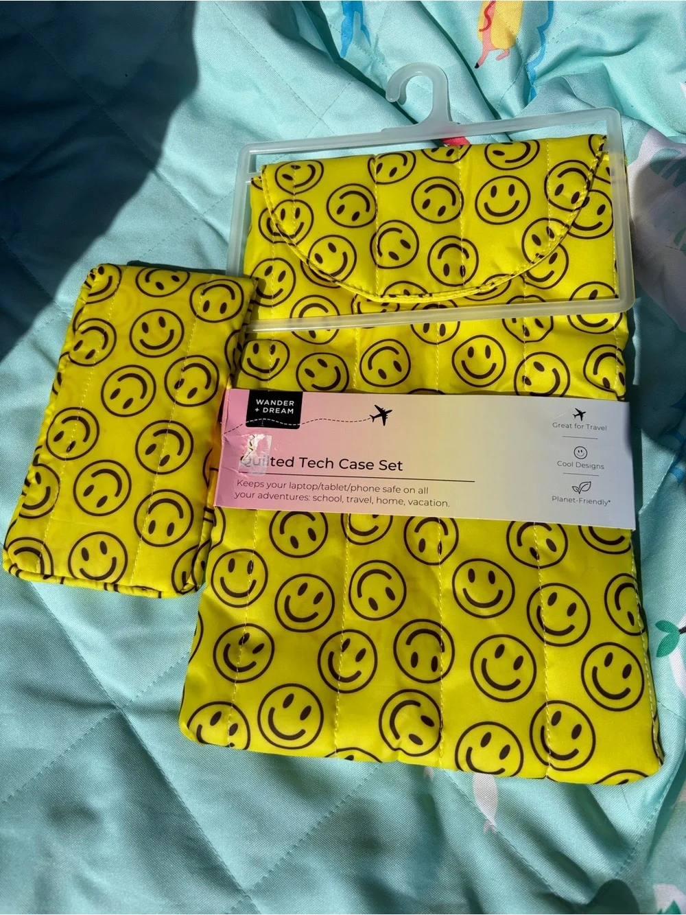 Happy face quilted tech case set